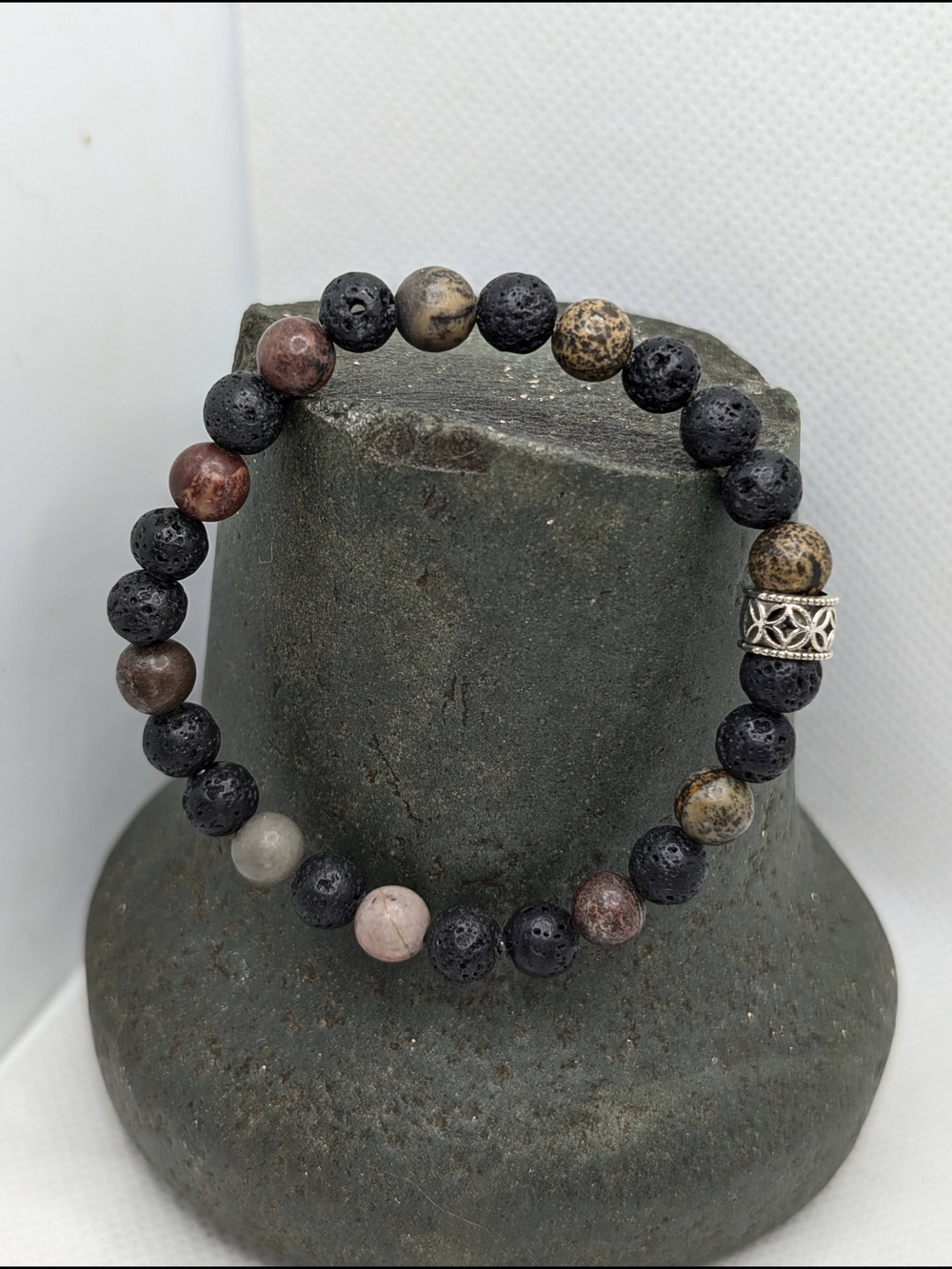 Hand Crafted Black Lava & Jasper Mixed Tone Stretch Bracelet